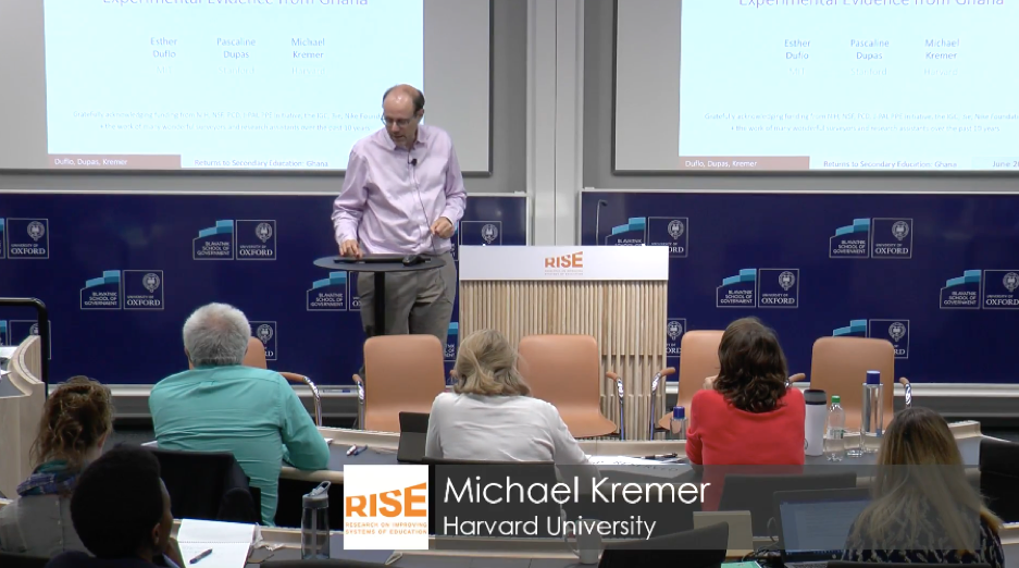 Michael Kremer presented a paper on scholarships in Ghana and tracked the progress of recipients versus non-recipients.